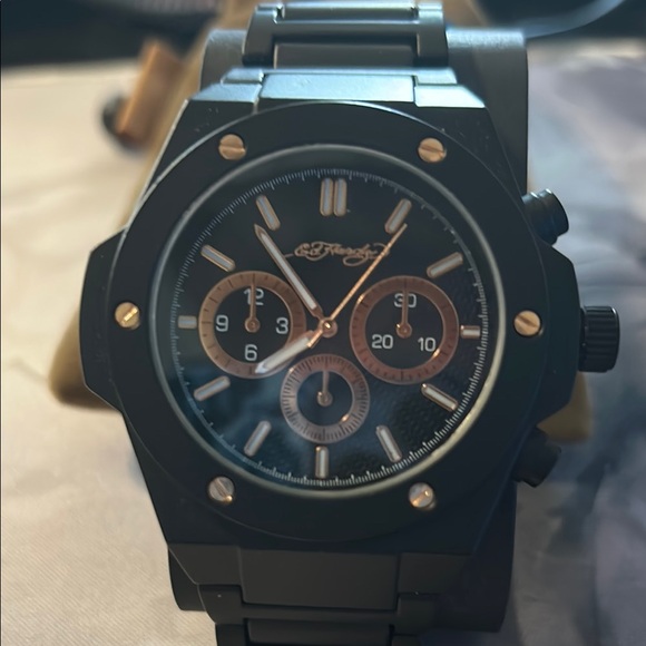 Ed Hardy Other - Ed Hardy Black Chronograph Watch with Gold Accents